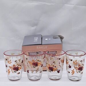 New In Box  Rakle 4 Pc Autumn Glasses Tumblers Made in Turkey